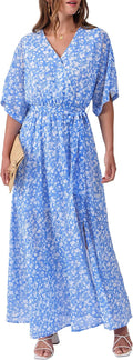 Womens Boho Flowy Wrap V Neck Maxi Dress - Flattering Summer Style mid