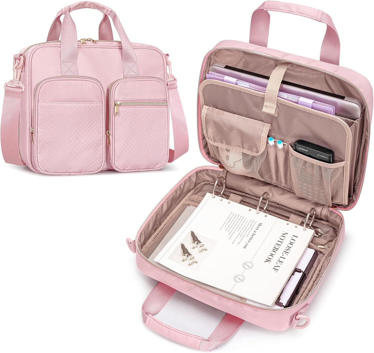 3 Ring Zipper Binder Organizer Bag for 13 Inch Laptop, Pink