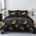 Yogeneg Twin Comforter Set - Black Gold Butterfly Reversible Bedding