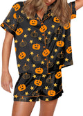 SHESHOW Women's Satin Halloween Pajama Set - Button Down Shorts