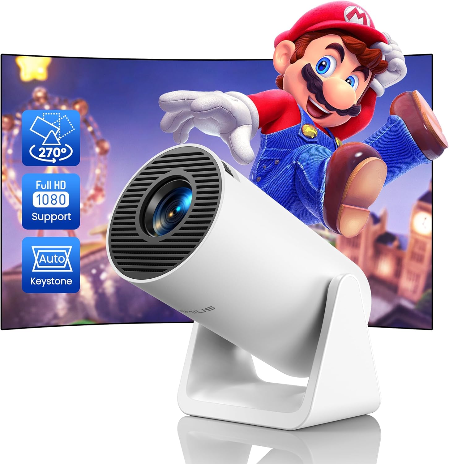 Mini Projector with Auto Keystone & Short Throw for Home Cinema