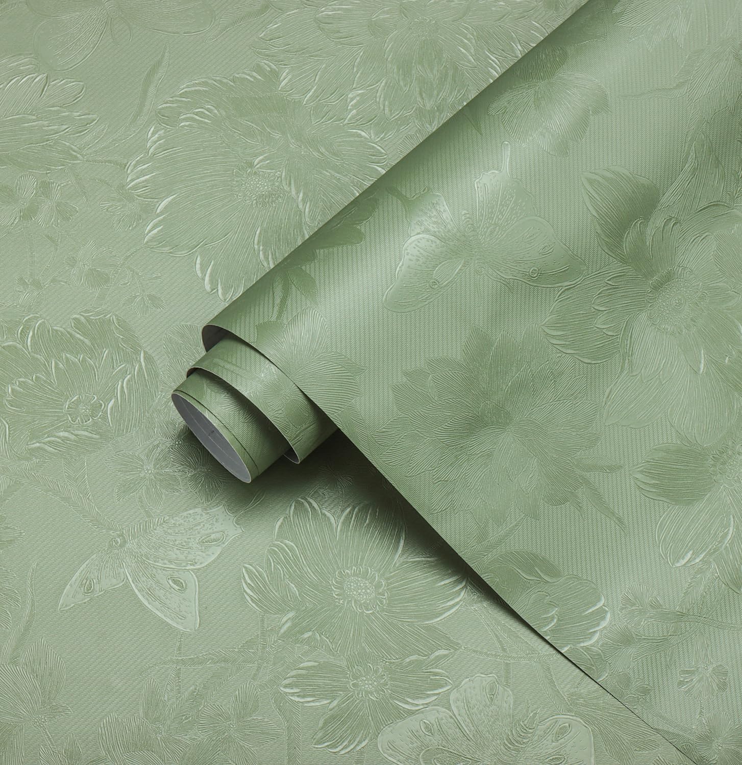 Erfoni Green Floral Embossed Wallpaper for Living Room Decor