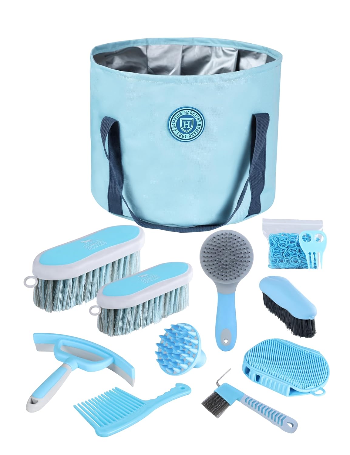 Complete Horse Grooming Kit with Organizer Tote Bag in Soft Blue