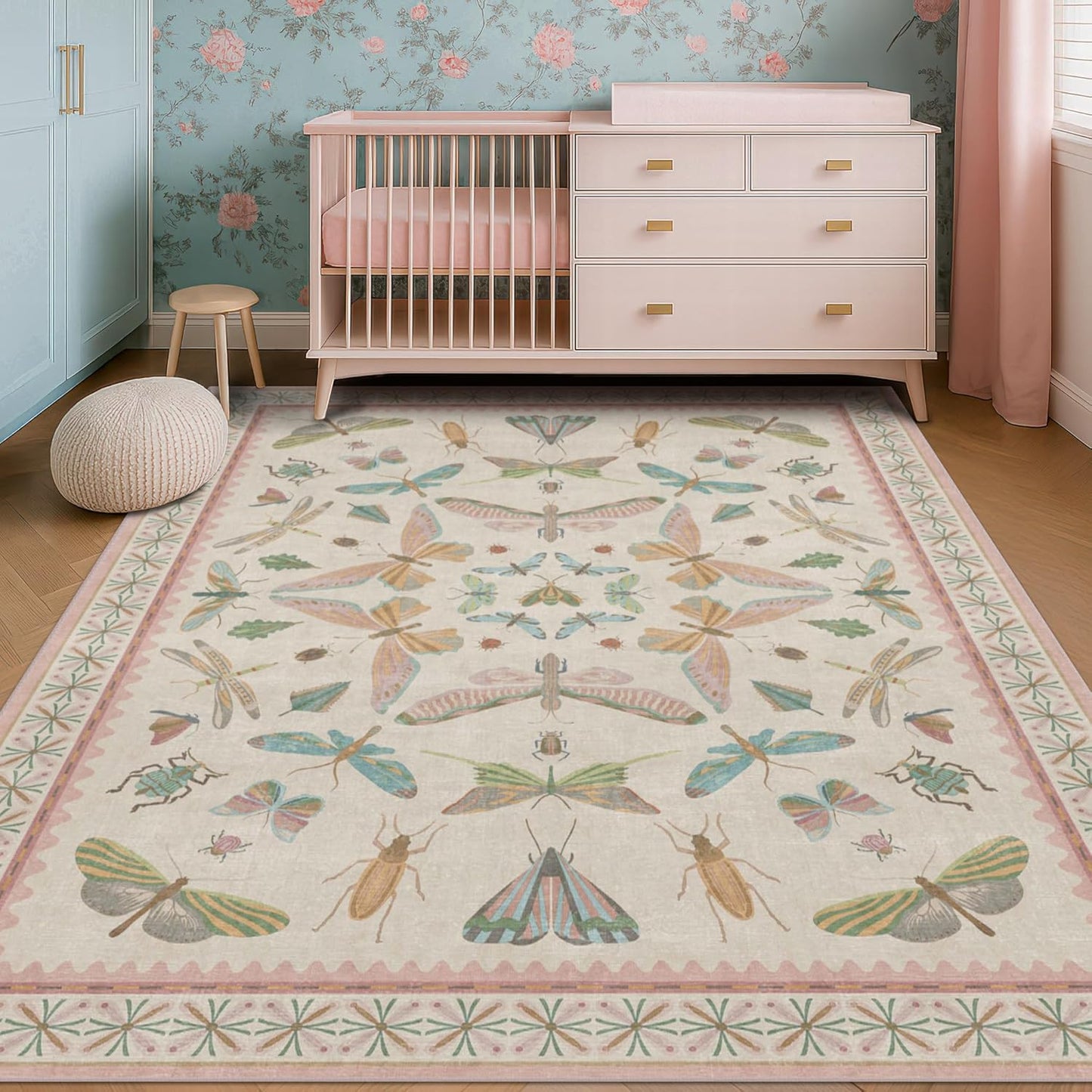 Washable 5x8 Light Pink Rug for Bedroom and Living Room Decor