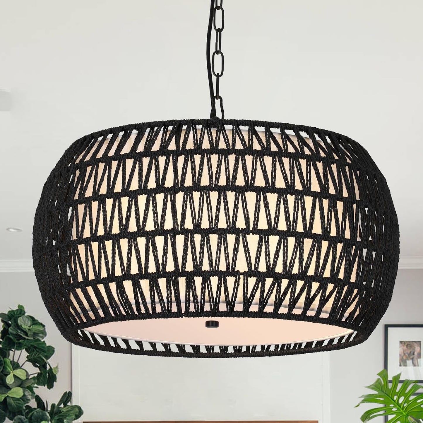 Farmhouse Chandeliers for Dining Room - 5-Lights Rattan Fixture