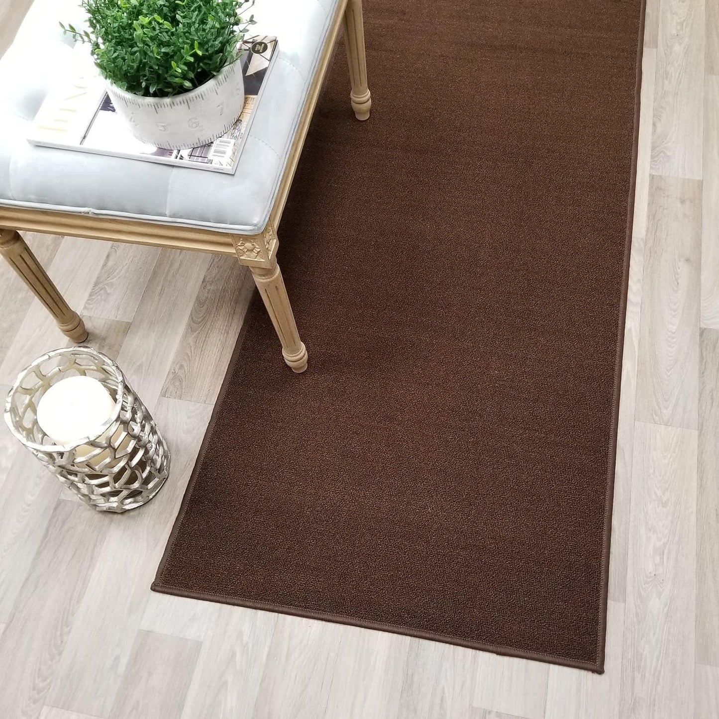 Custom Size Brown Solid Rubber Backed Non-Slip Stair Runner Rug