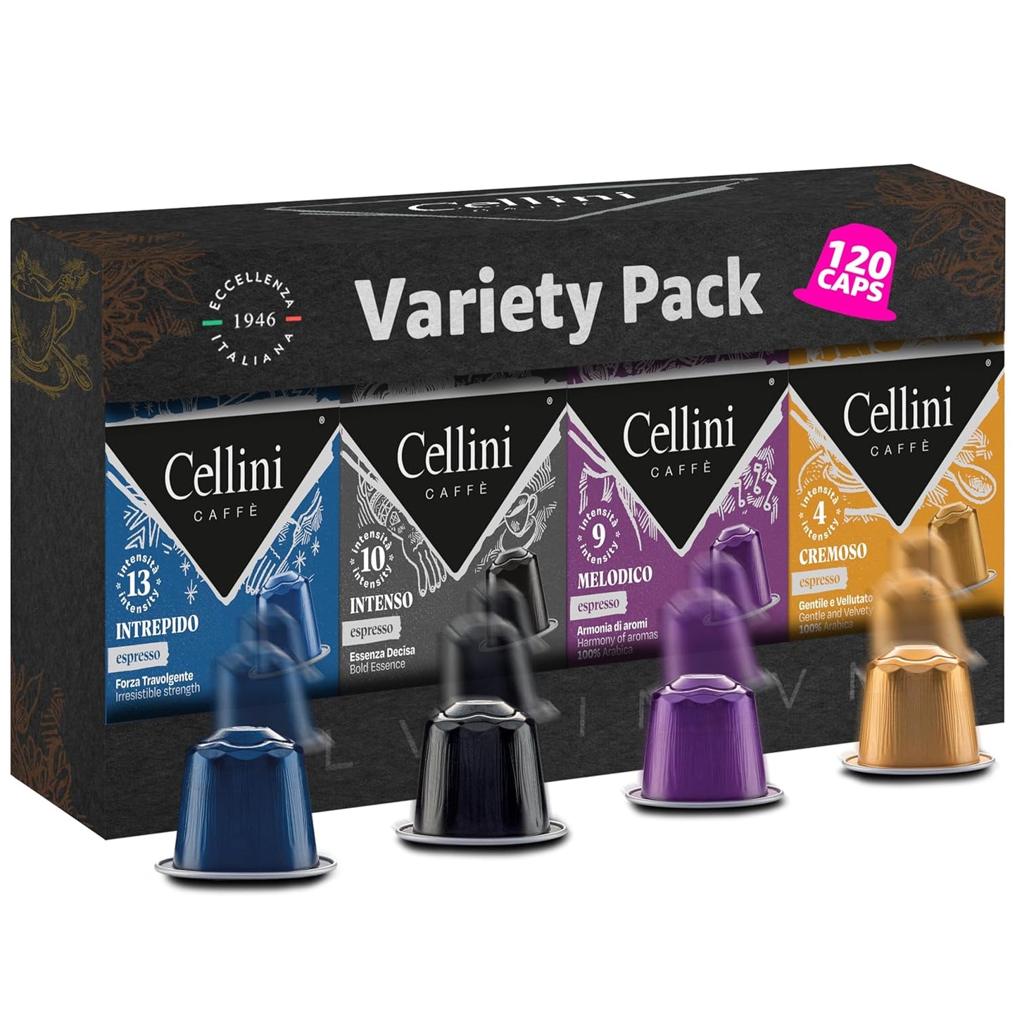 Cellini Caffe Mixed Variety Aluminum Nespresso Pods - 120 Count
