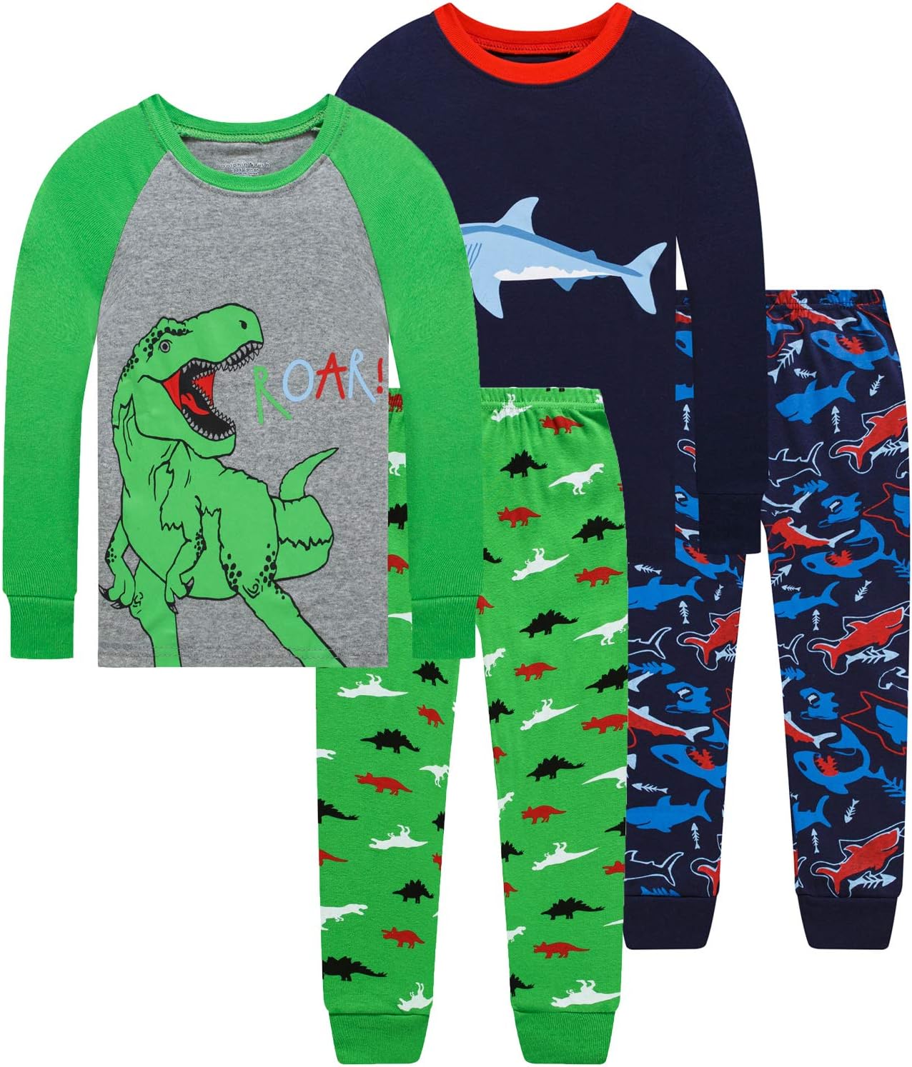Dolphin&Fish Boys Pajamas 4Piece Toddler Kids Pjs Sets Cotton