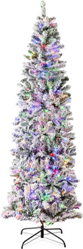 Flocked Pencil Christmas Tree 4.5ft - Slim Pre-Lit Holiday Tree