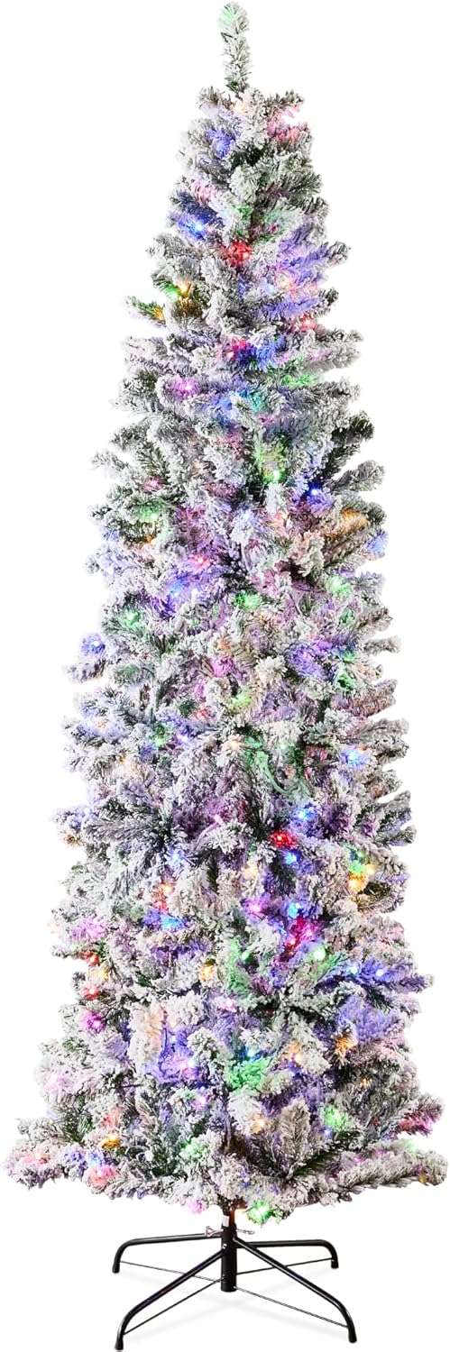 Flocked Pencil Christmas Tree with Multicolor Lights - 4.5ft