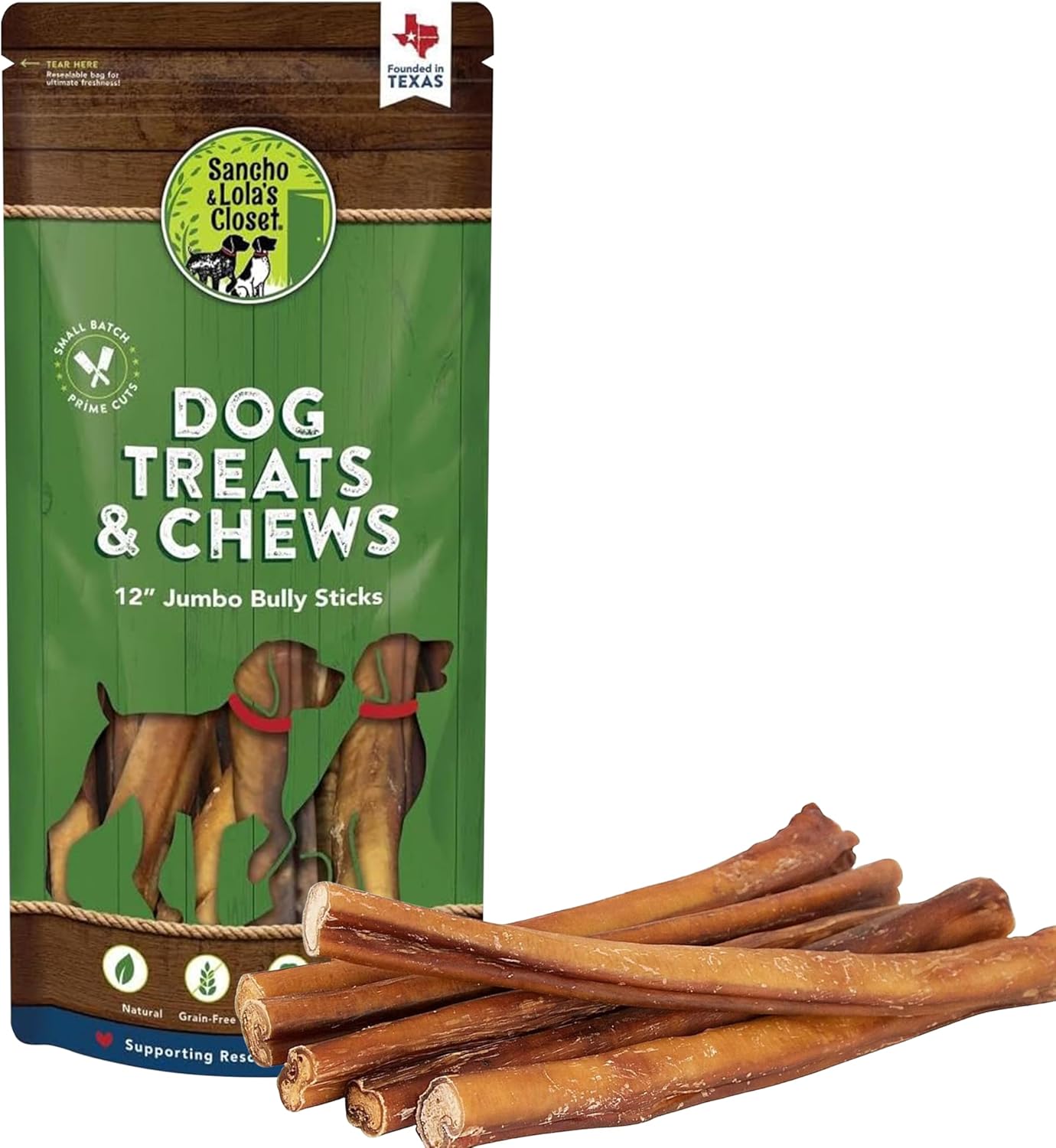 Supreme 12-inch Jumbo Bully Sticks for Dogs - All-Natural Chews