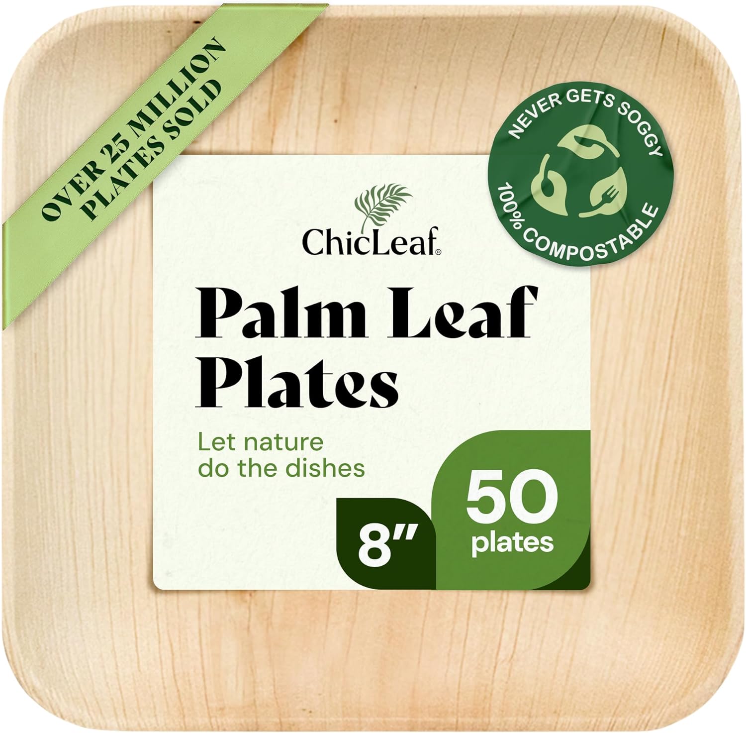 Chic Leaf Palm Leaf Plates - Eco-Friendly 8in Square Plates
