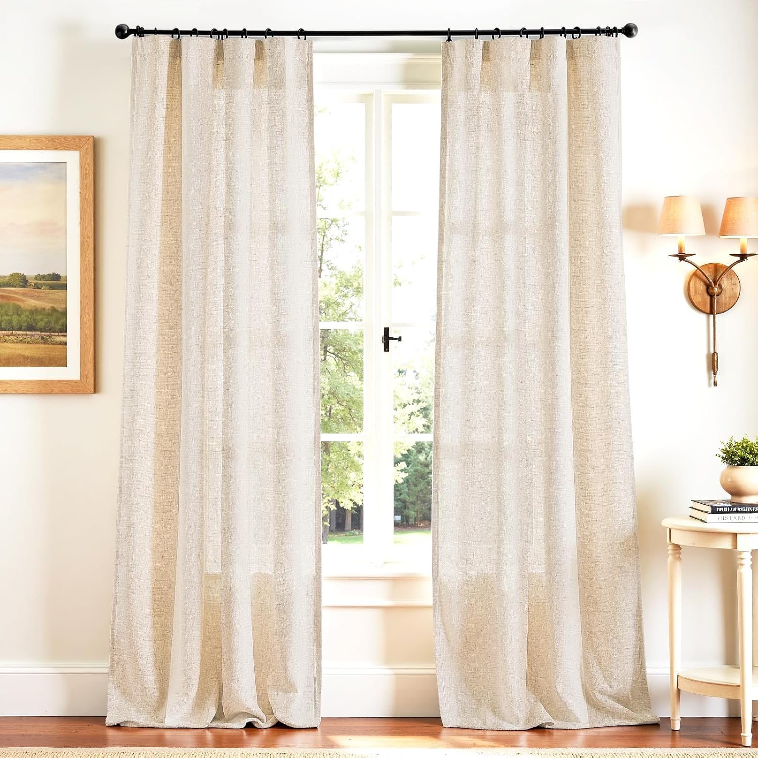 Linen Blend Semi Sheer Curtains 50W x 96L for Home Decor