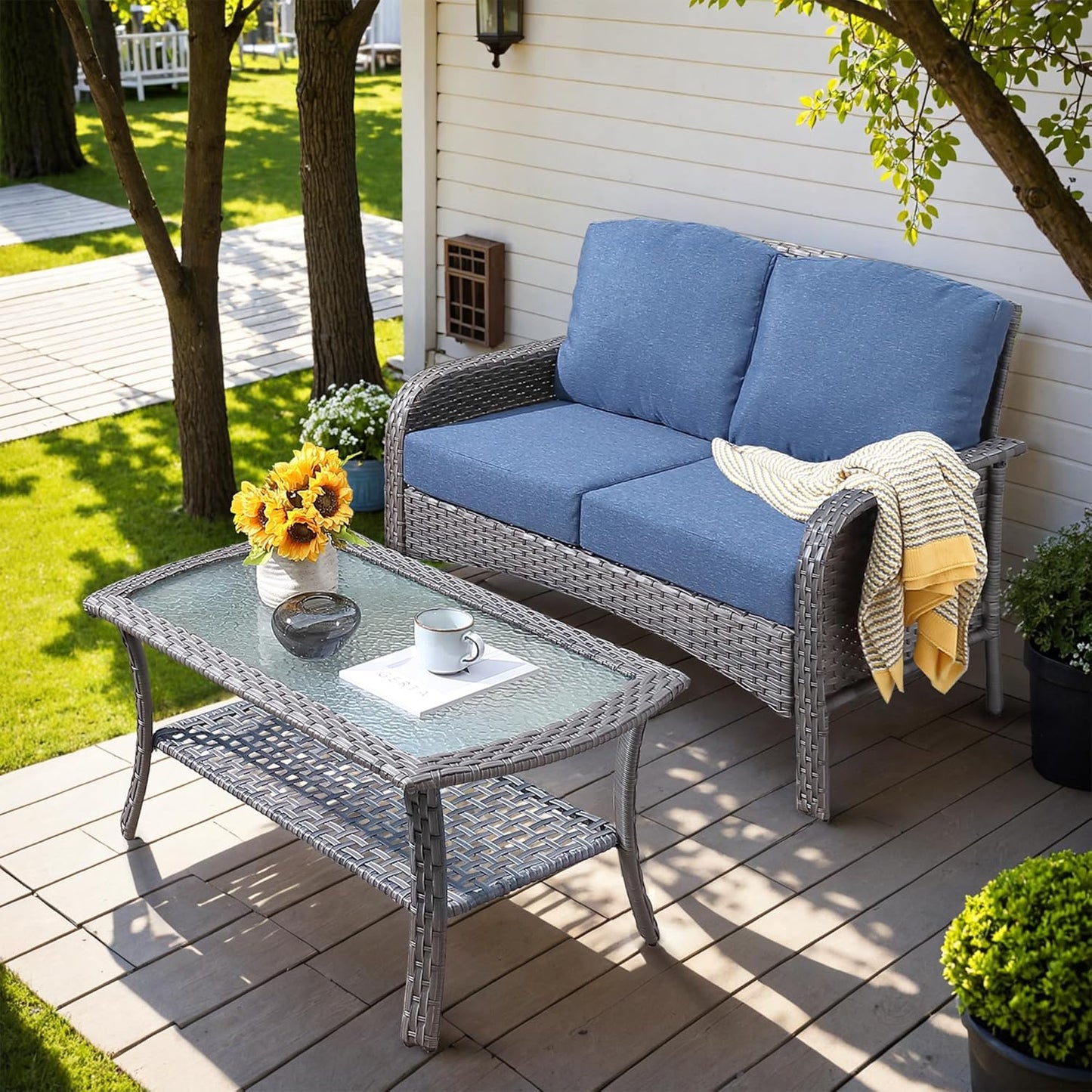 HOOOWOOO Outdoor High Back Loveseat Set for Ultimate Comfort