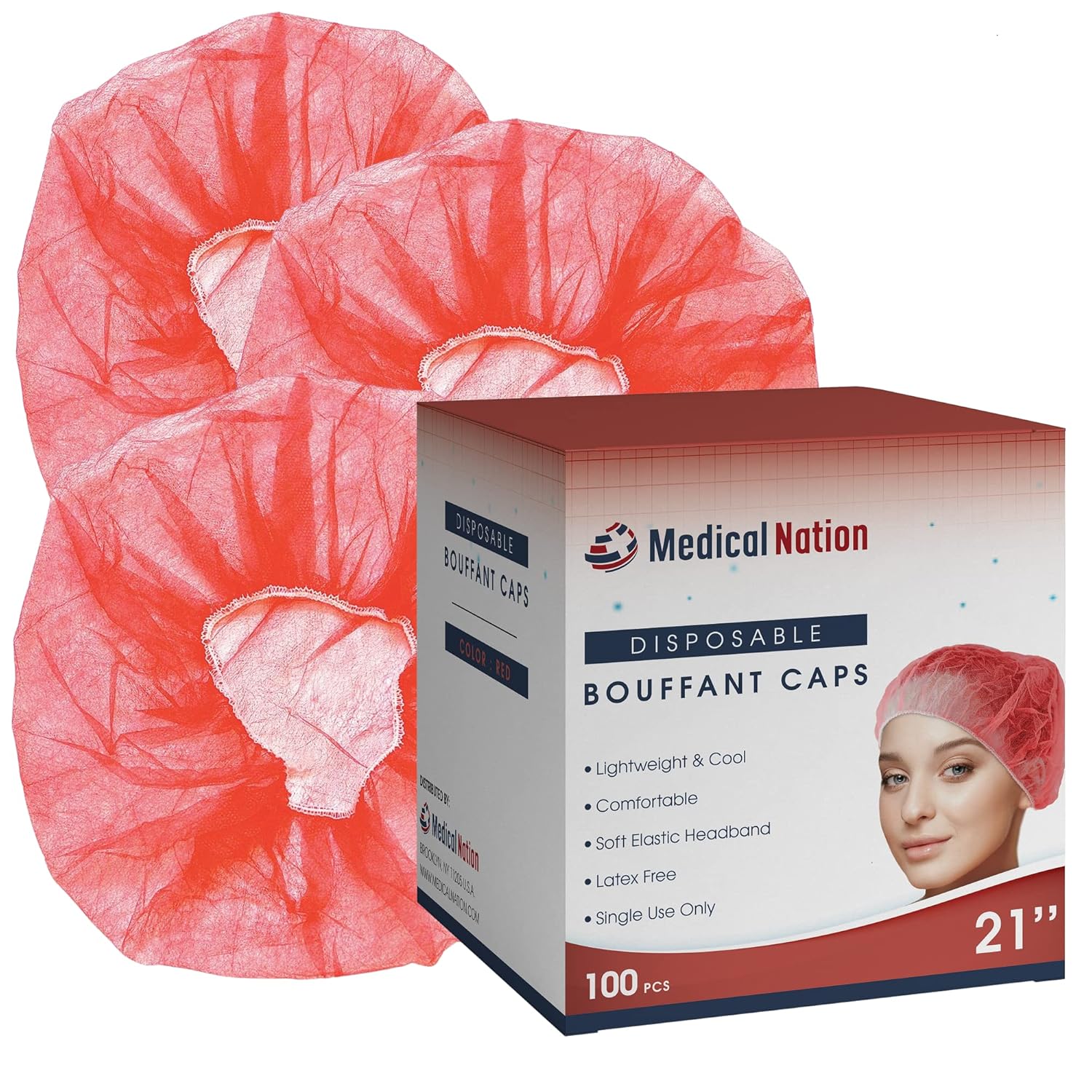 21in Disposable Bouffant Caps for Medical and Food Service Use