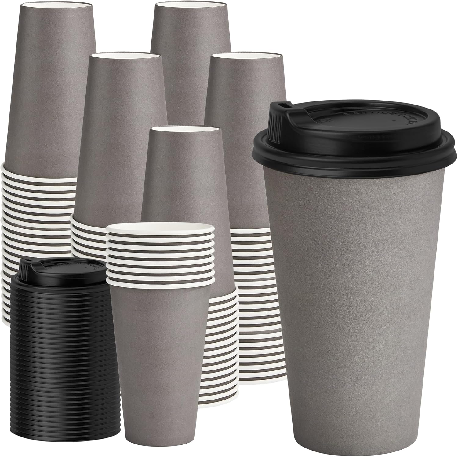 16 oz Disposable Paper Coffee Cups with Lids for On-the-Go Use