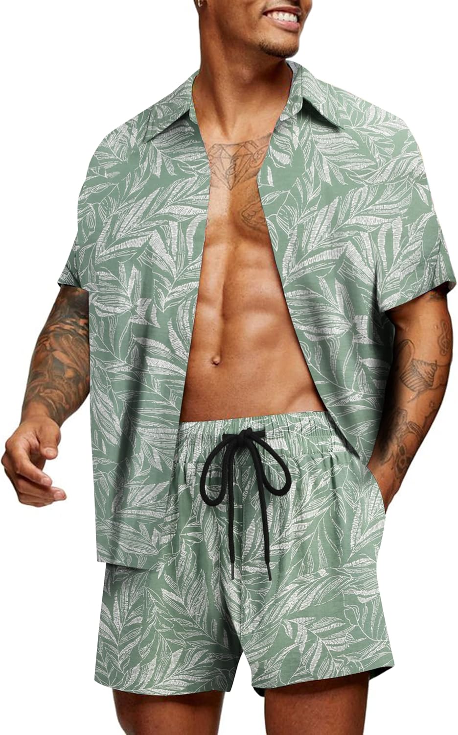 COOFANDY Men's Hawaiian Matching Set for Summer Beach Fun