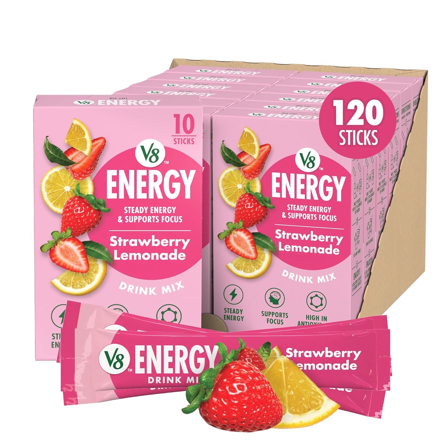 V8 Energy Strawberry Lemonade Drink Powder - 120 Packets