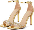 GENSHUO Women's Rhinestone Ankle Strap Stiletto Heels - 4in