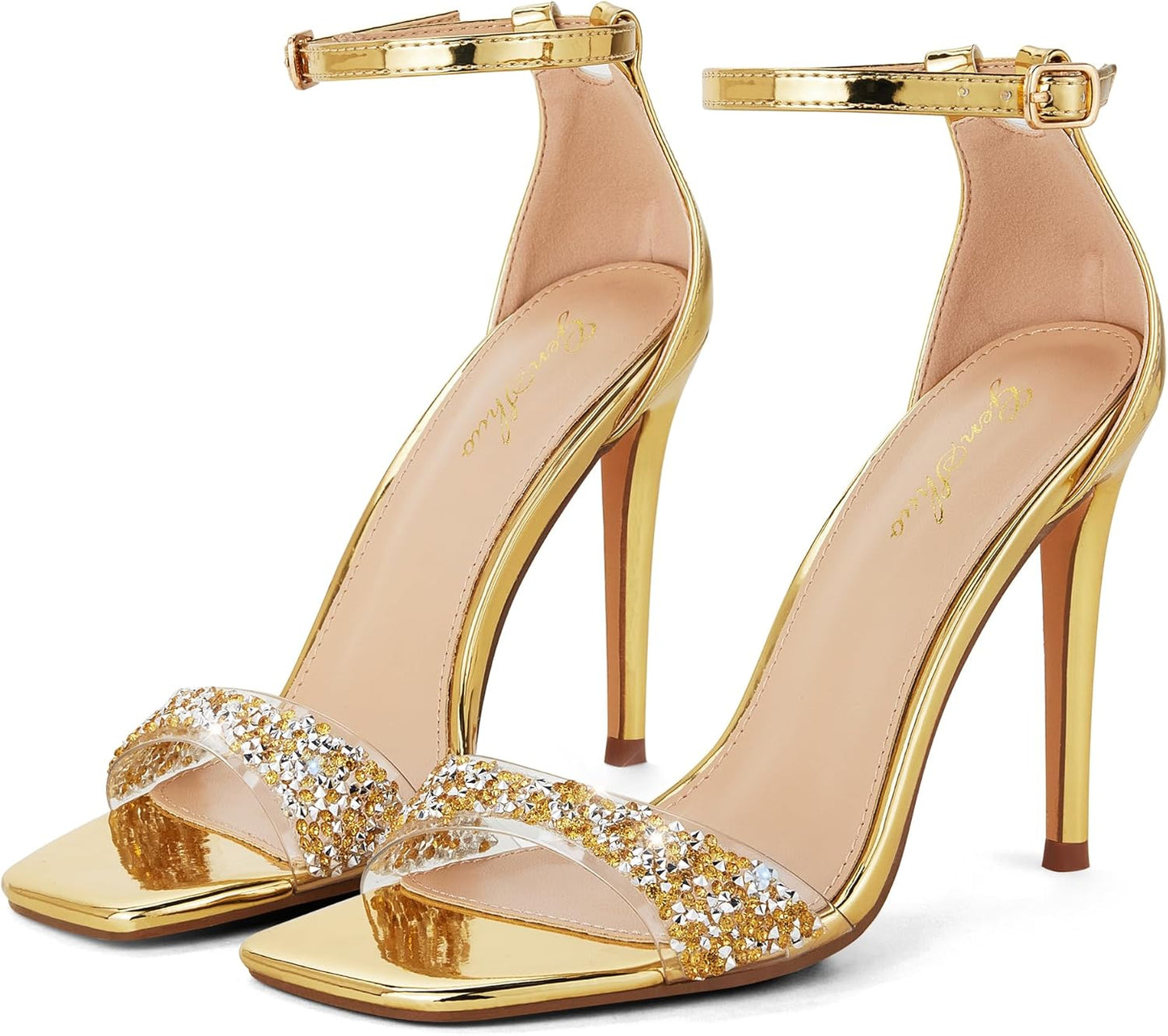 GENSHUO High Heeled Sandals for Women with Square Open Toe
