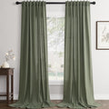 Olive Green Linen Curtains 95 in Length 2 Panels Set - Light Filtering