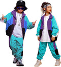 Boys Girls Color Block Jacket Track Pants Set - Retro Streetwear