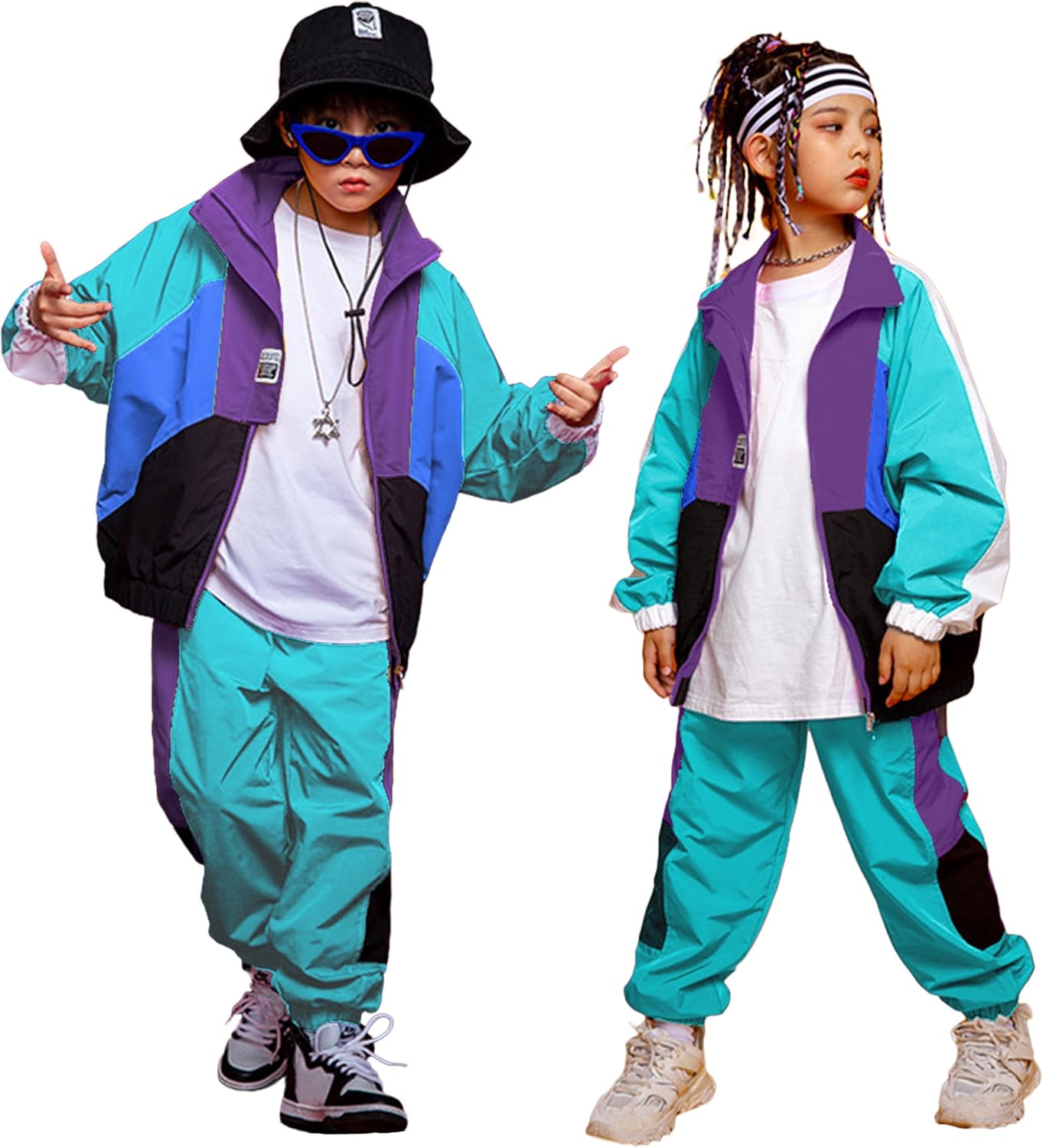 Color Block Jacket Track Pants Set for Kids - Hip Hop Style