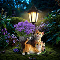 Solar Cat Outdoor Statues Garden Sculpture with Planter - Solar Light
