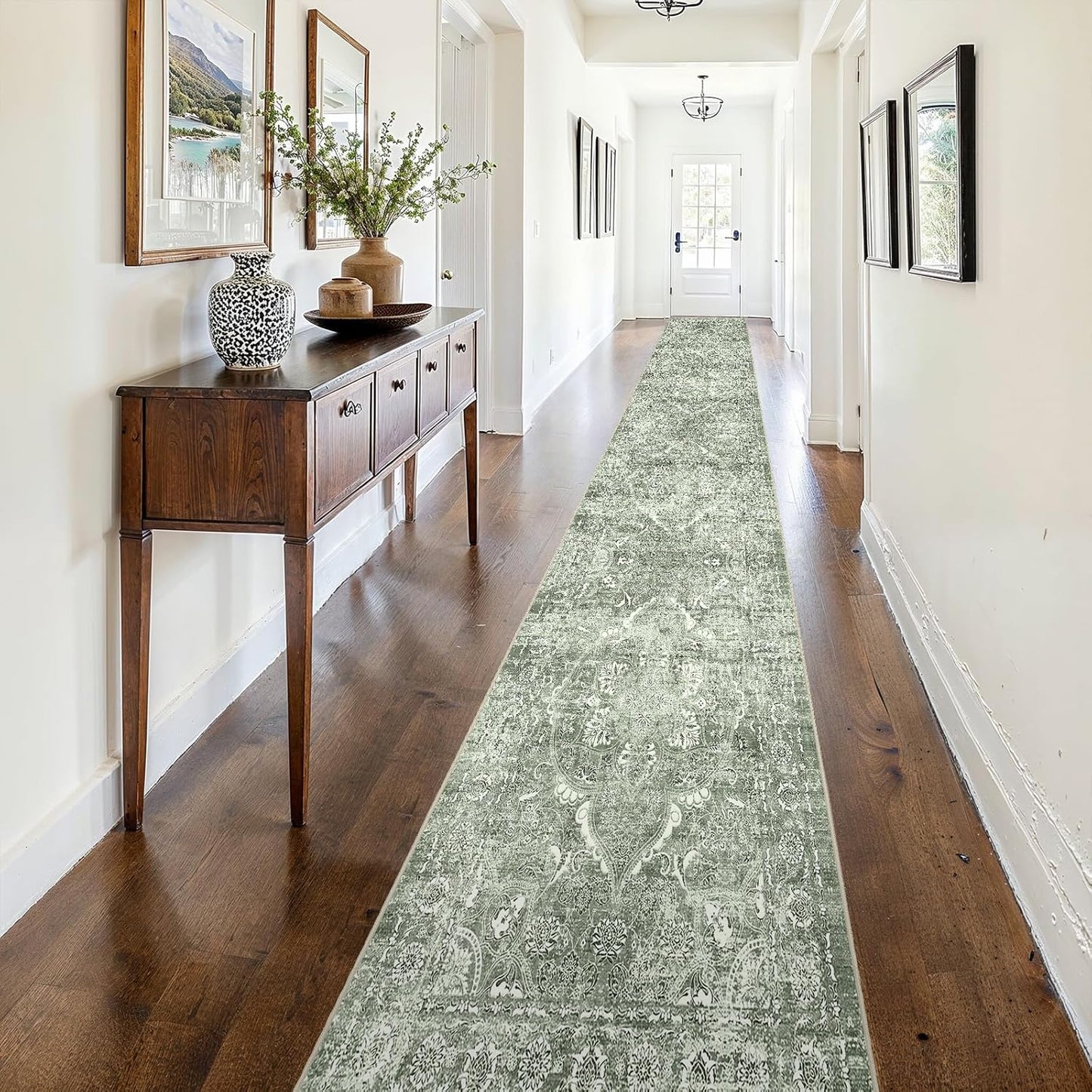 Vintage 2ft 6inx16ft Washable Hallway Runner Rug for Home Decor