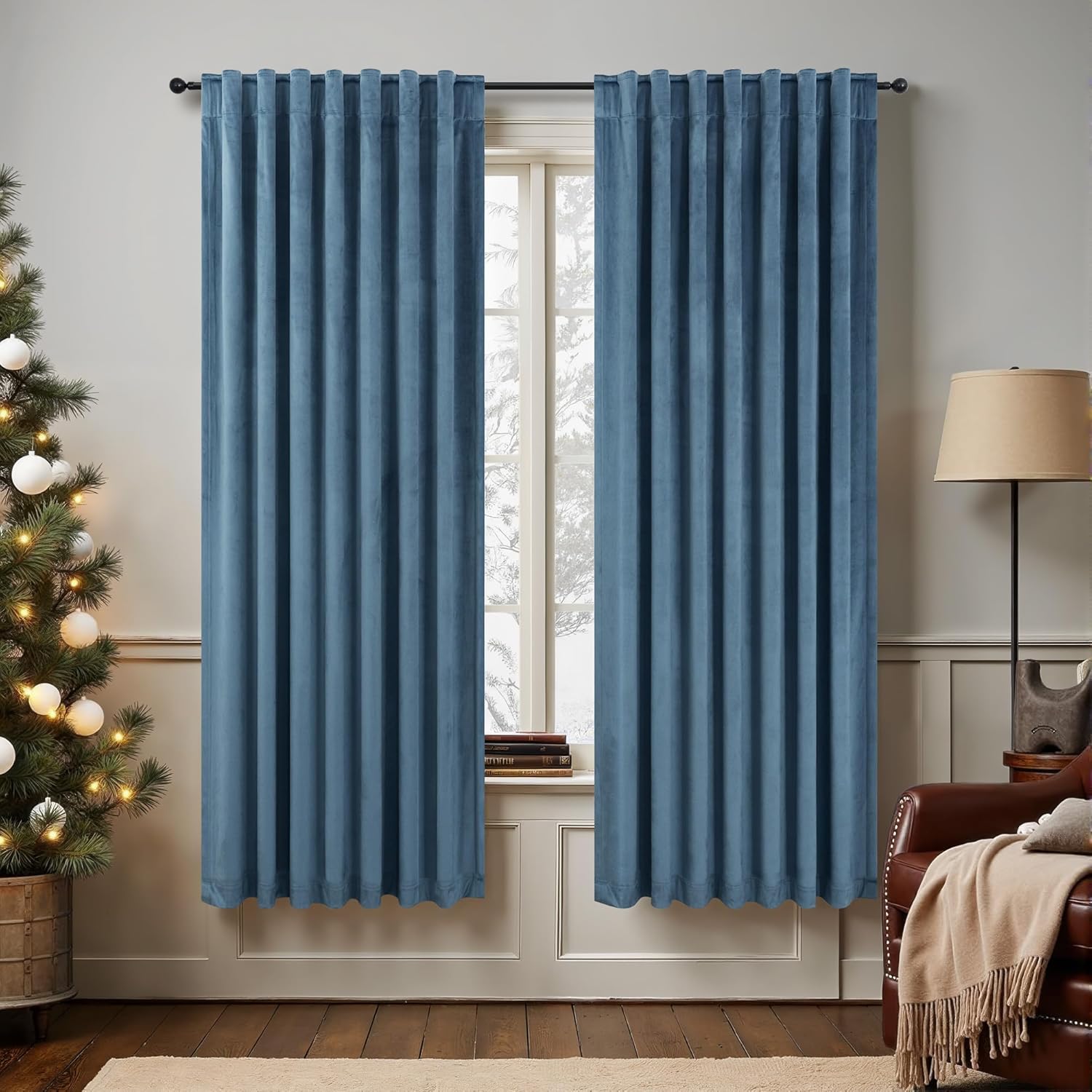 Blue Velvet Curtains 72 Inch Length for Boys Room Decor