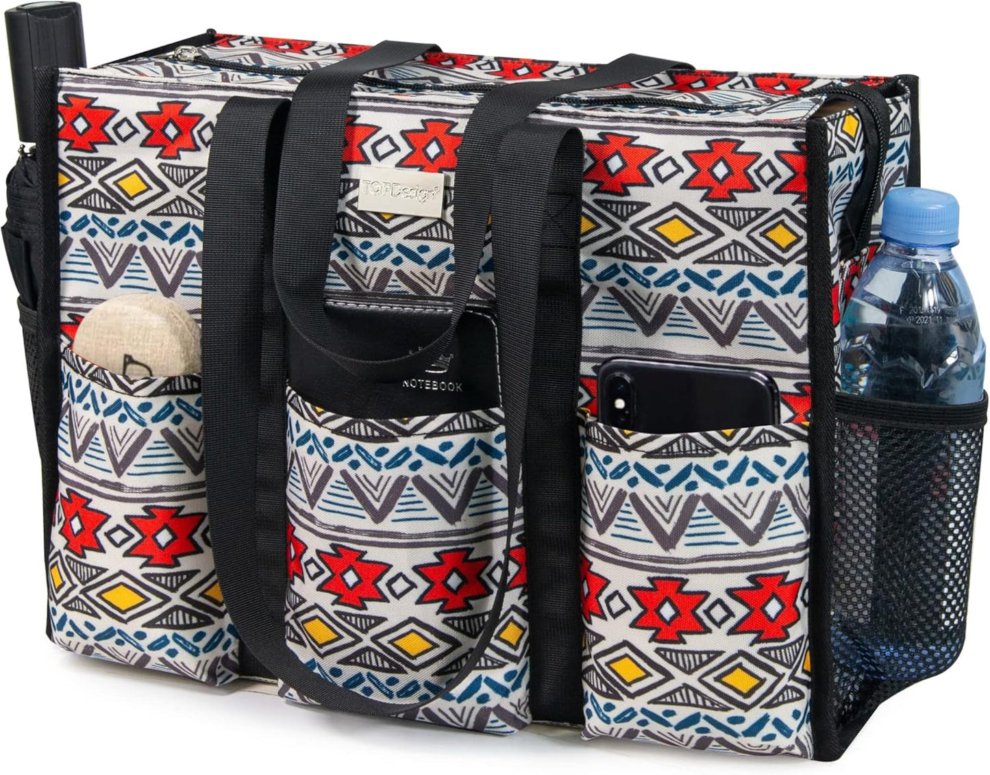 Utility Water Resistant Tote Bag with 13 Pockets for Women
