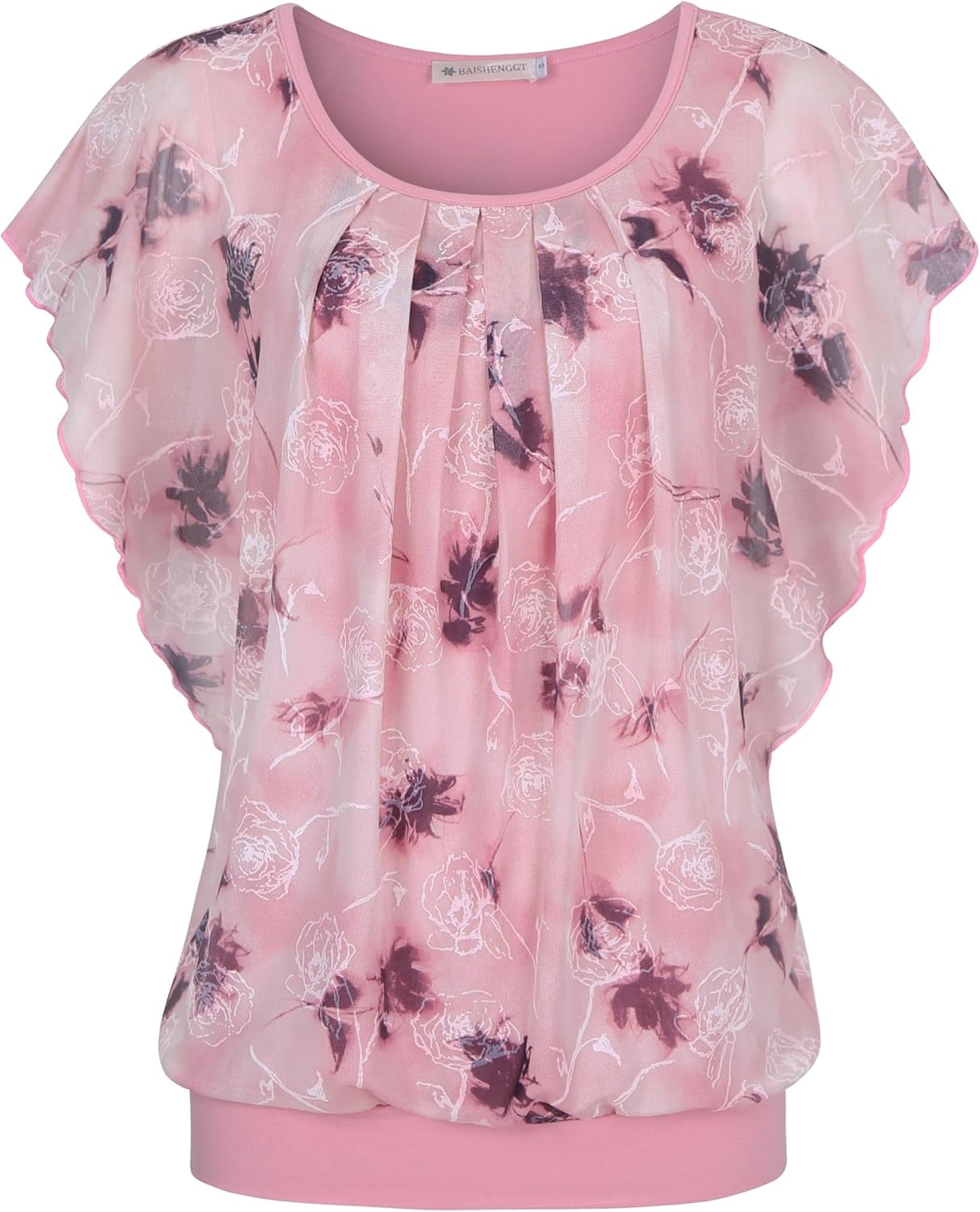 BAISHENGGT Womens Summer Tops Flutter Short Sleeve Blouses