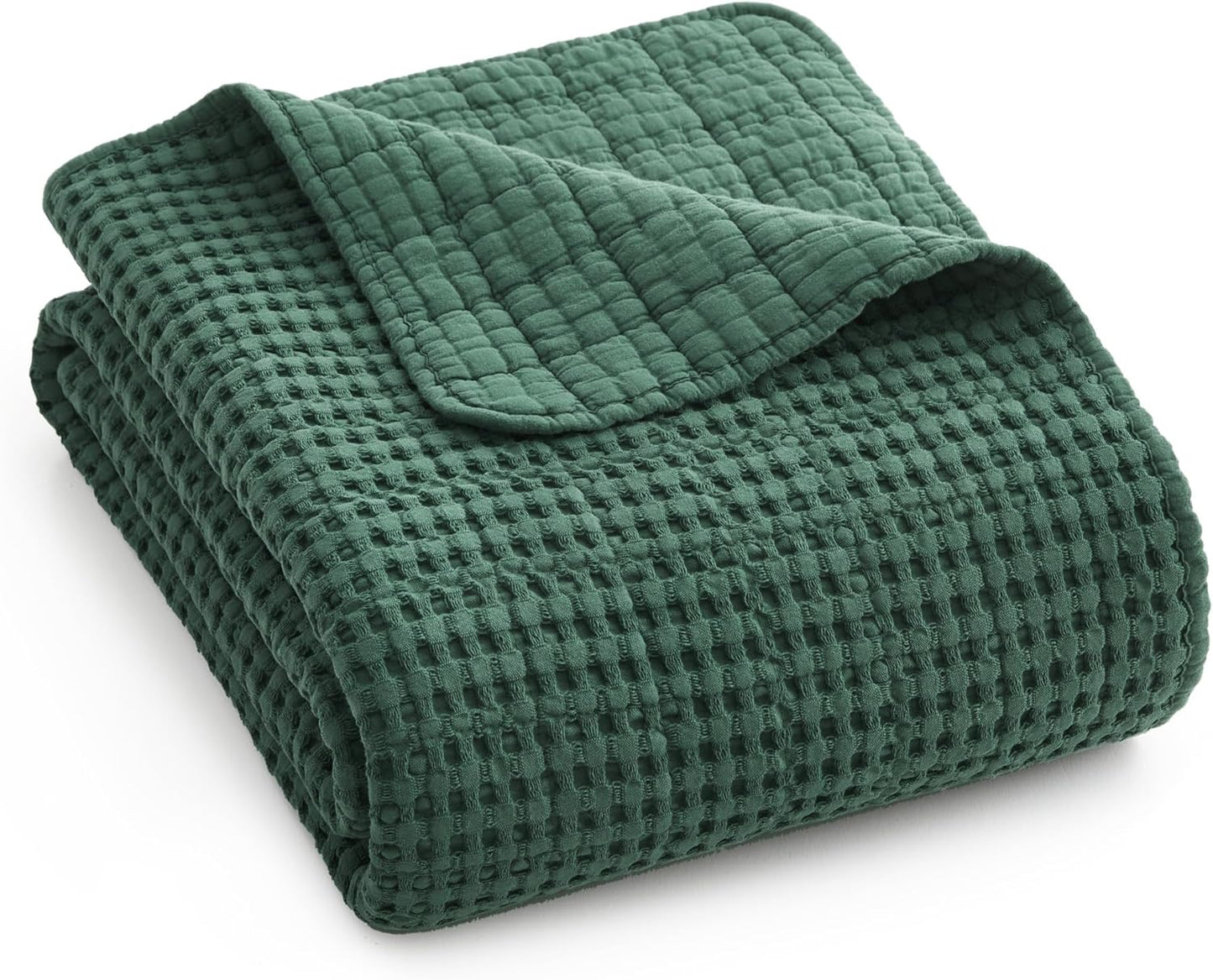 Mills Waffle Throw in Forest Green Cotton - Cozy Comfort