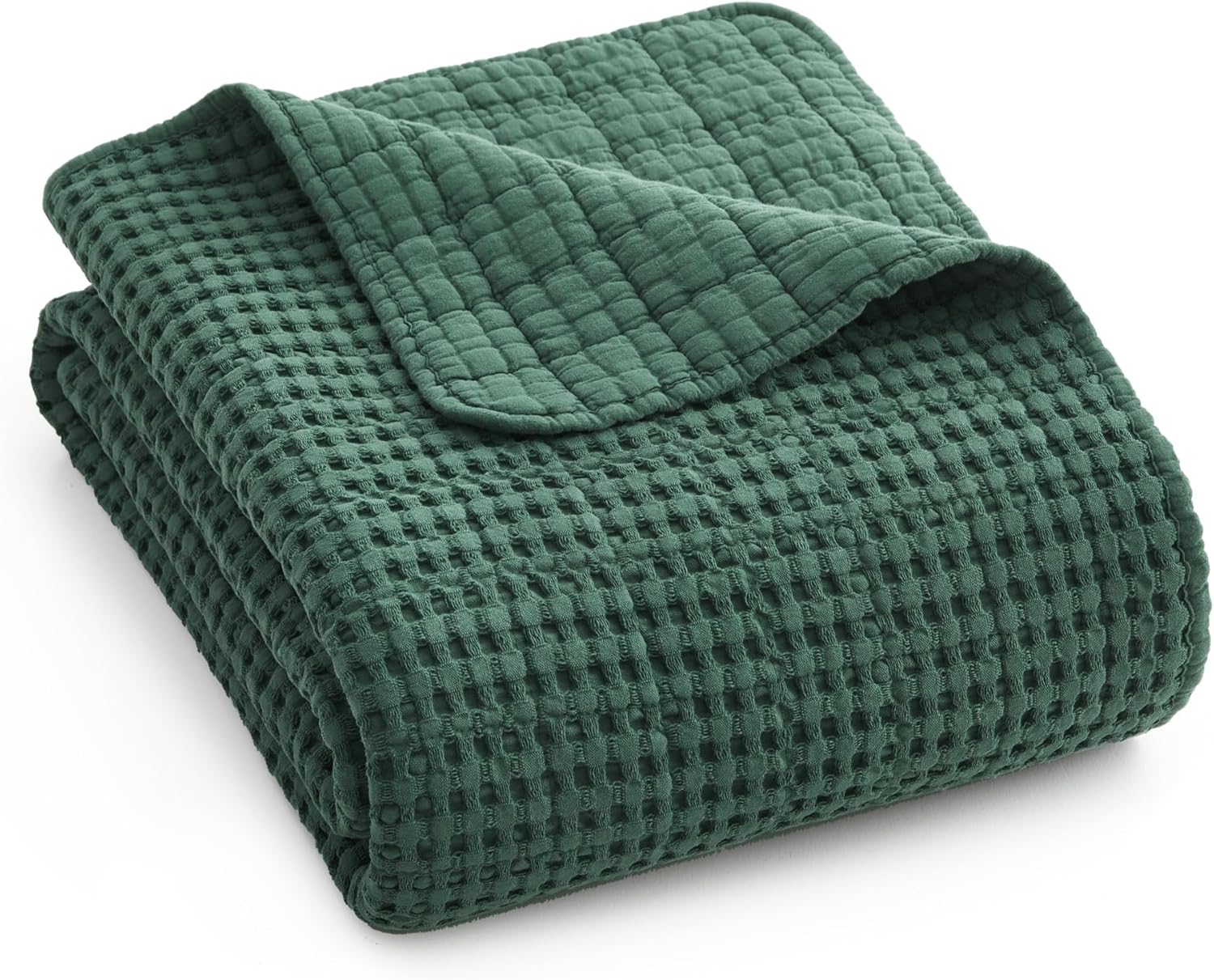 Mills Waffle Throw in Forest Green Cotton - Cozy Comfort