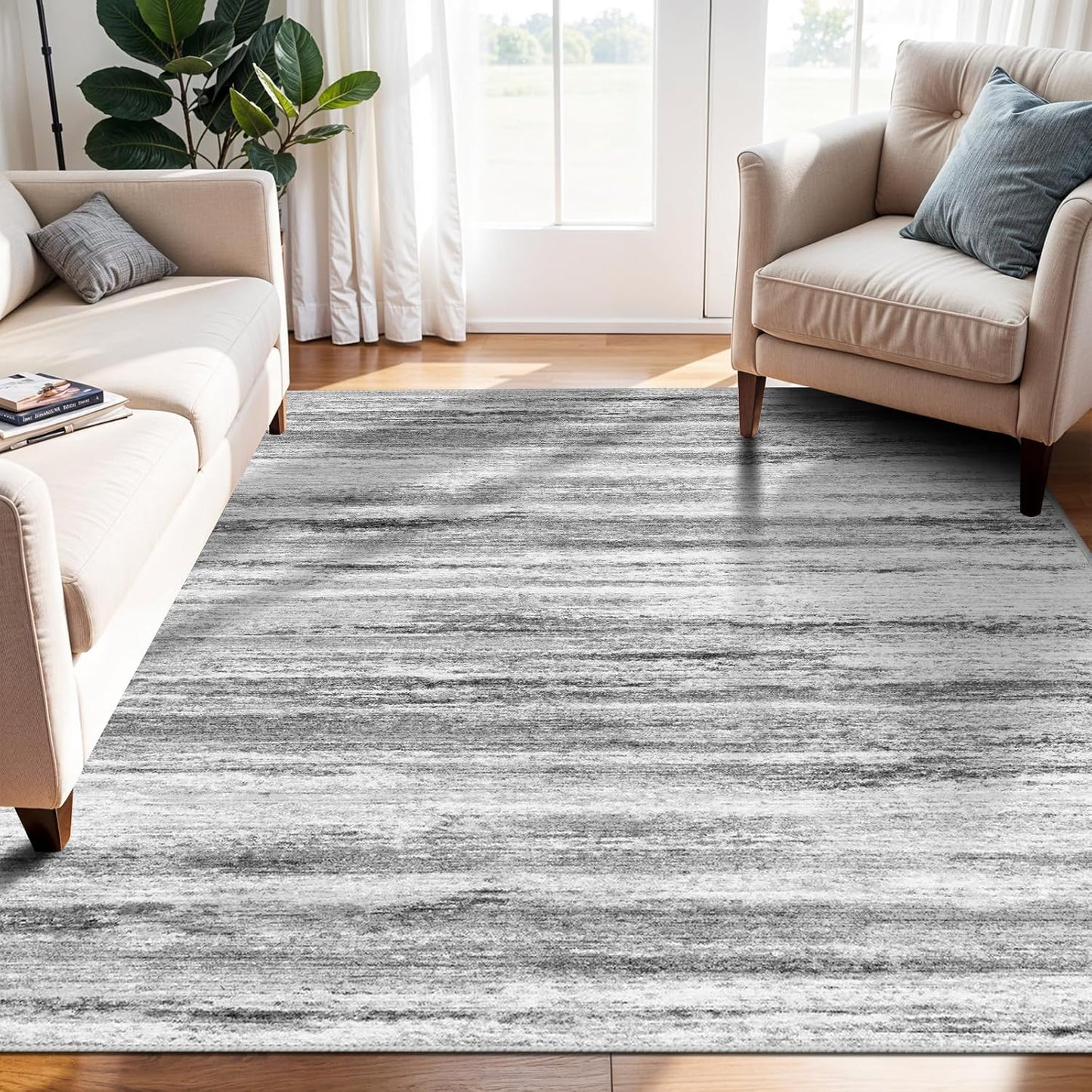 4x6 Rugs for Living Room: Non-Slip Washable Area Rug Grey