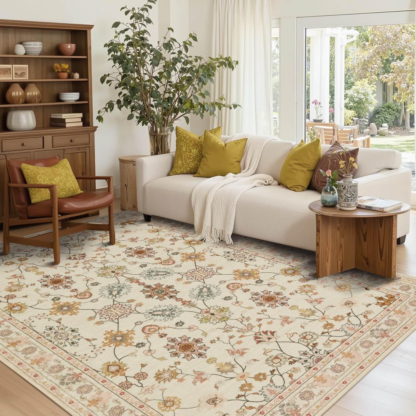 Floral Rug for Living Room Bedroom, Vintage Boho Area Rug