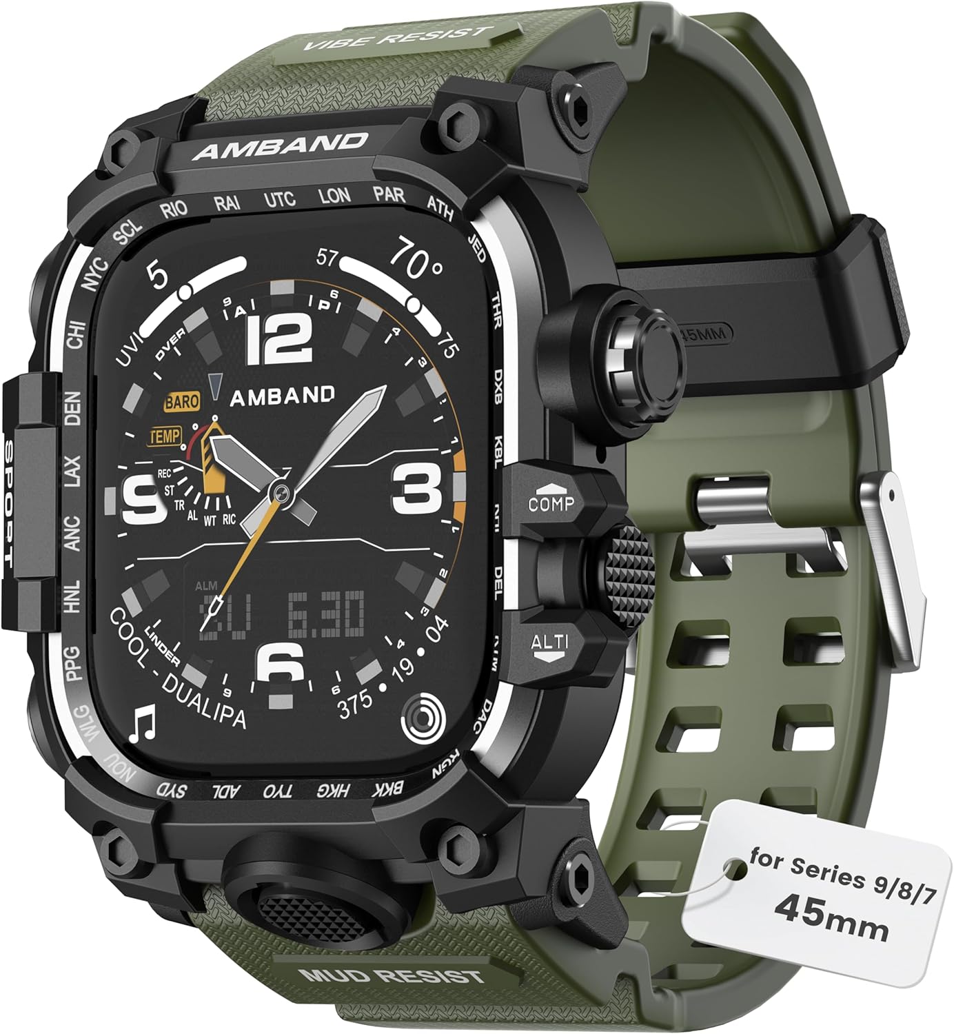 Rugged Tough Case for Apple Watch 9/8/7 - amBand 45mm Band