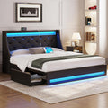 Full Bed Frame with LED Lights and Charging Station - Storage and USB