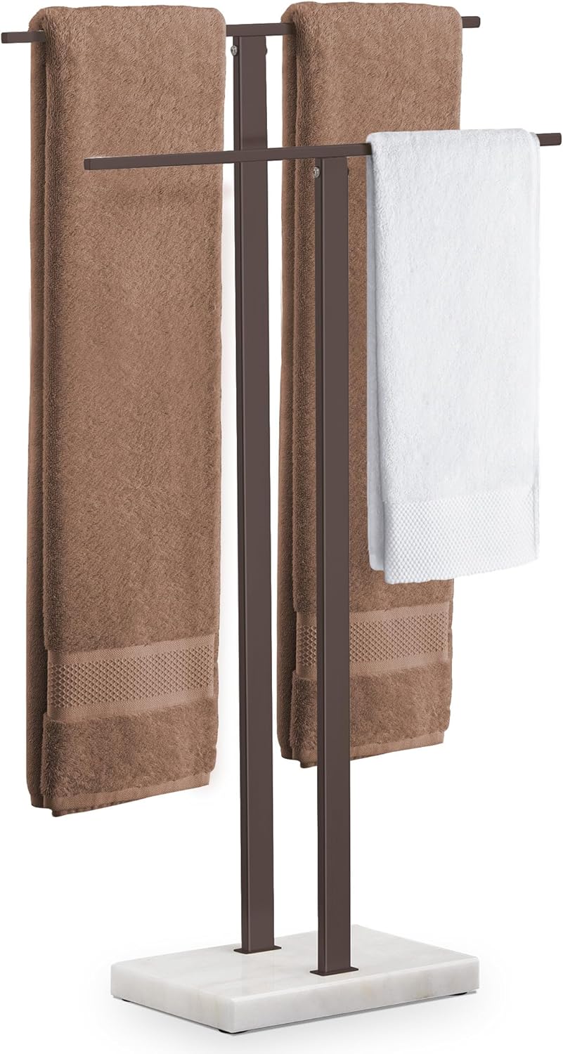 KES Bronze Standing Towel Rack with Weighted Marble Base for Stability