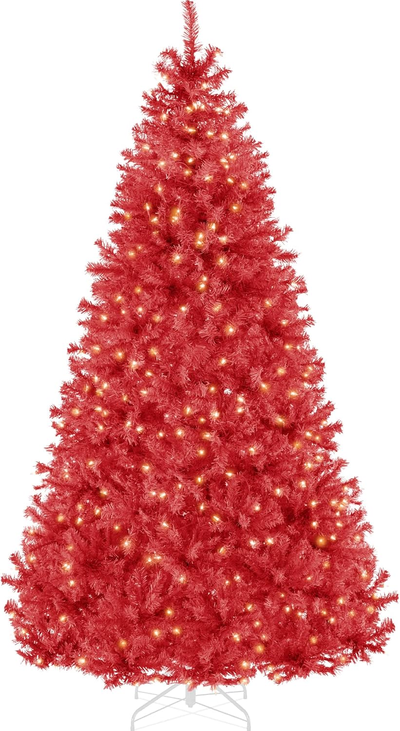 7.5ft Pre-Lit Red Christmas Tree for Festive Holiday Decor