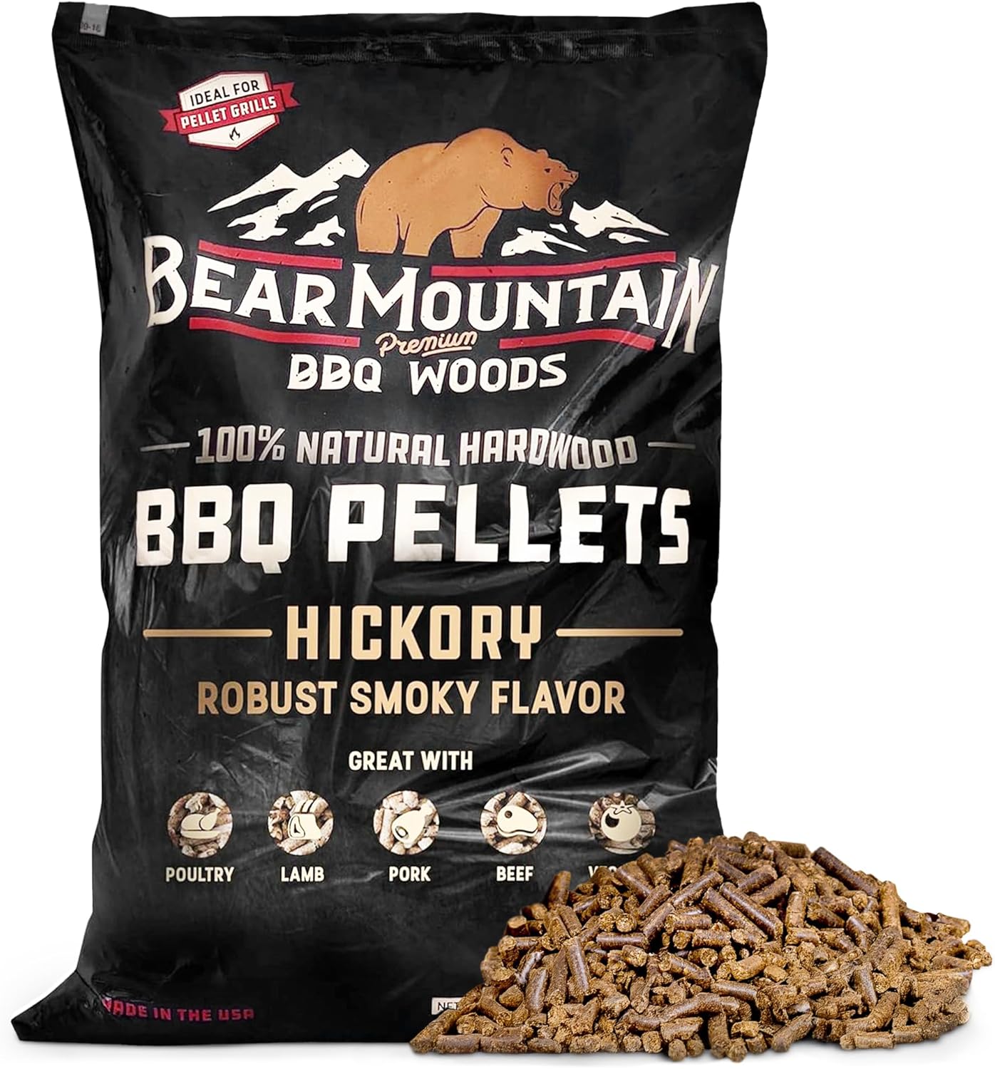 Hickory Wood Pellets for Smoker, Grill & BBQ - 40 Lbs