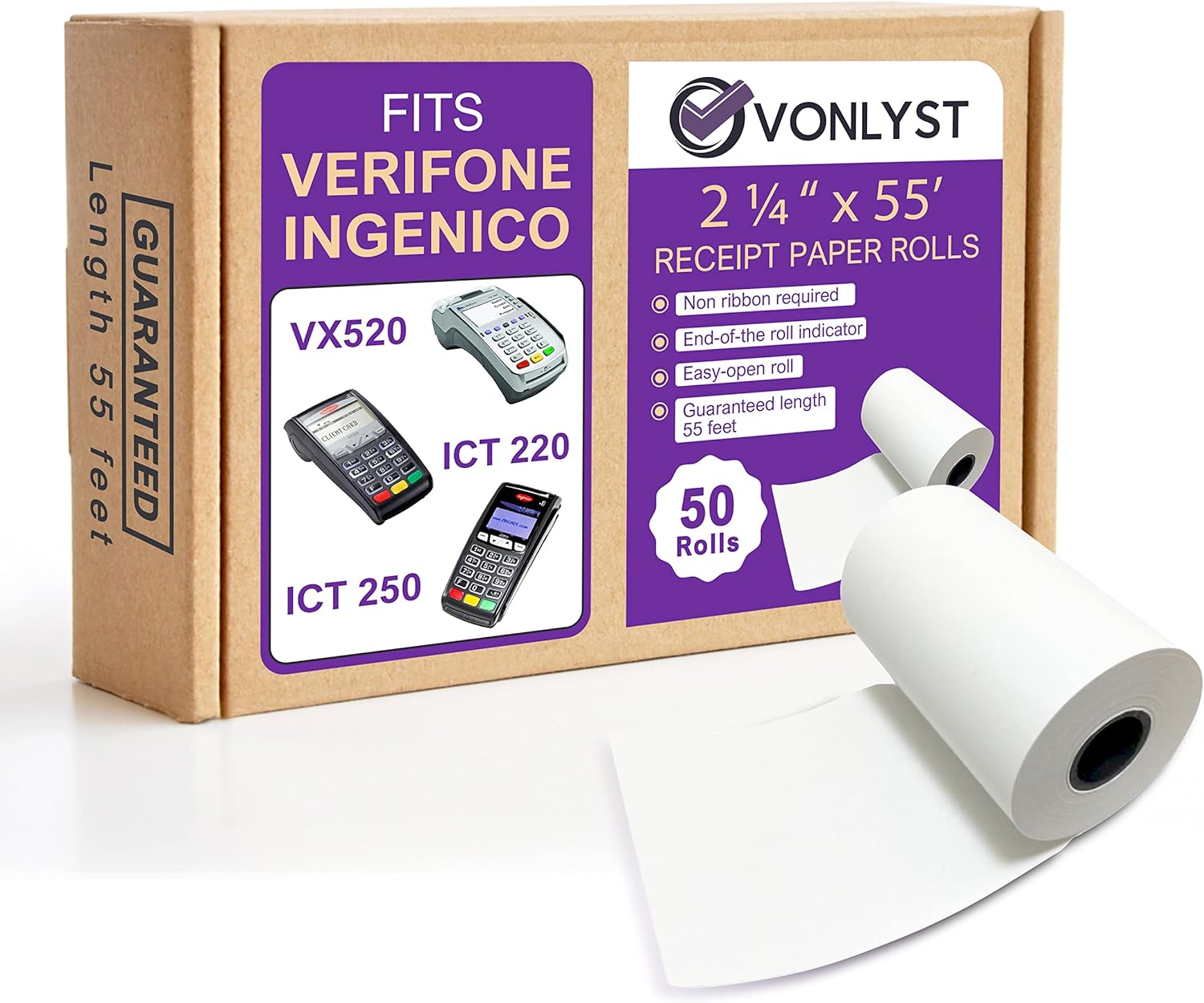 Thermal Paper Roll 2 1/4 x 55 for Verifone and Ingenico Printers
