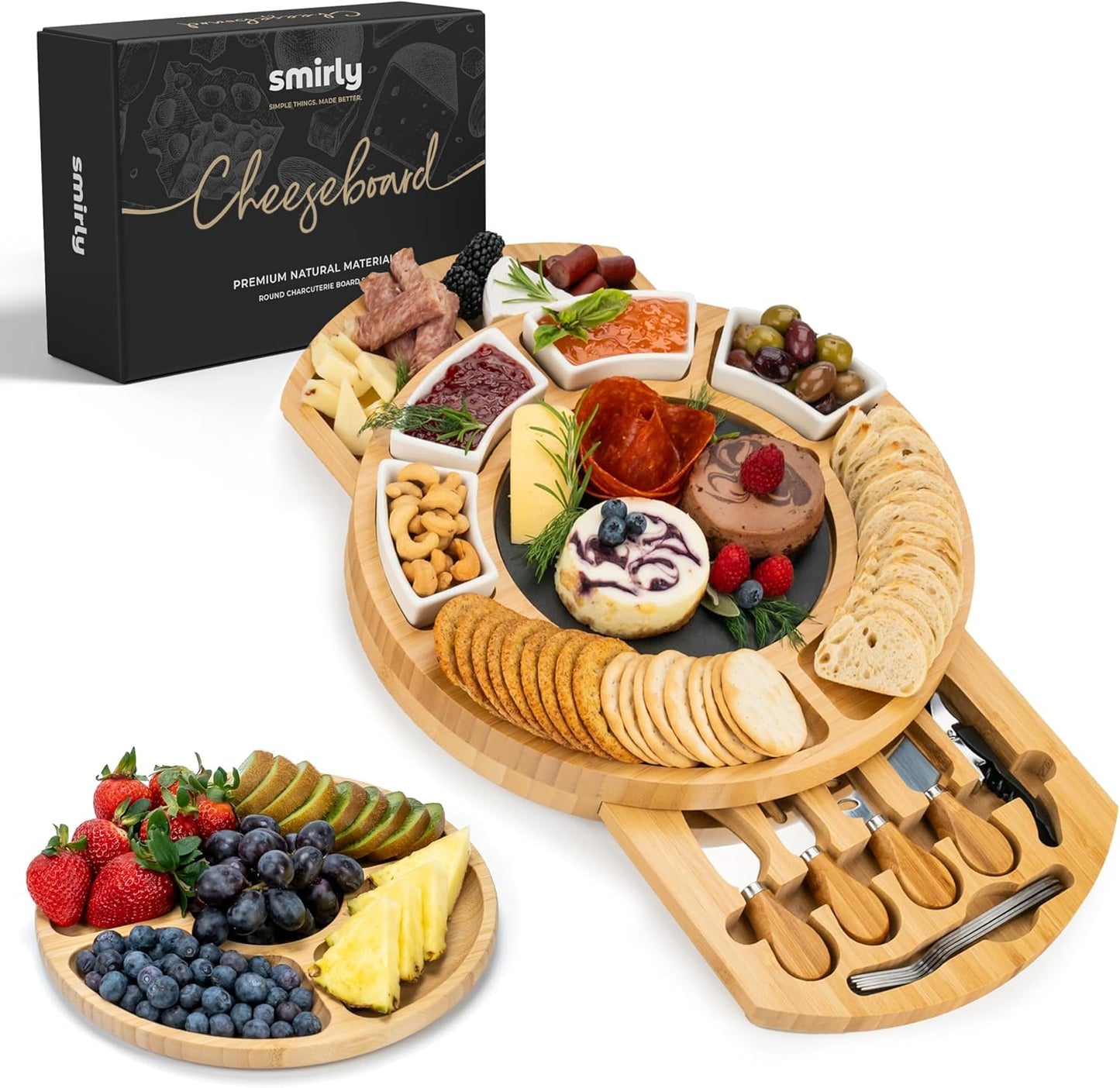 Large Bamboo Cheese Board Set for Charcuterie Lovers