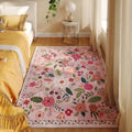 Bedroom Rug 3x5 Washable Low Pile Boho Floral Rug - Non Slip