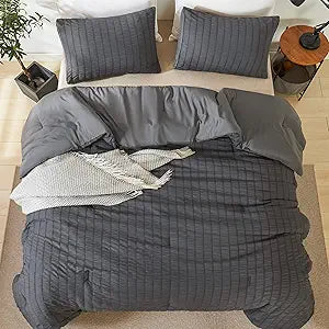 Andency Grey Seersucker Comforter Set King Size for All Seasons