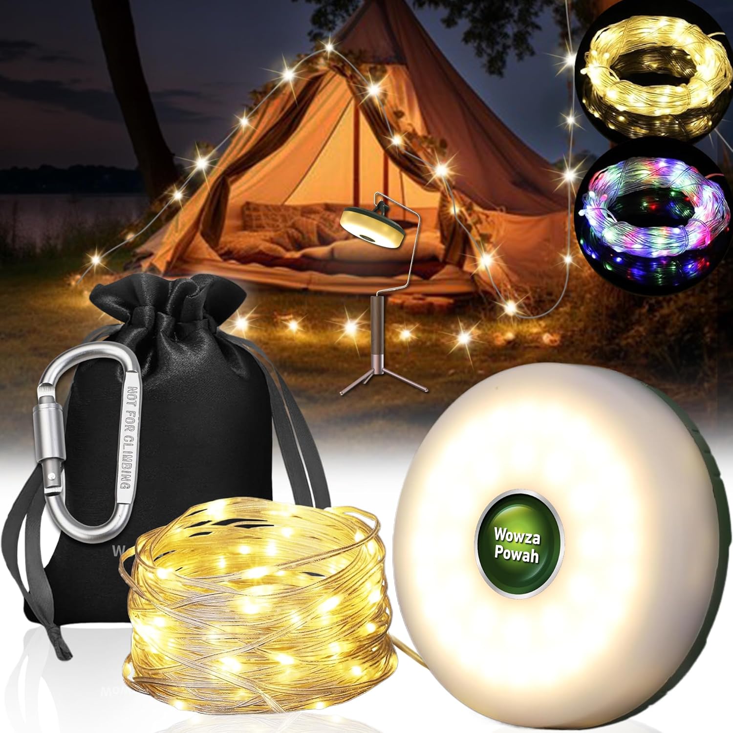 Stowable 2-in-1 Camping Lights - 8 Modes, 32.8ft Waterproof String & Lanterns - Essential Camp Gear
