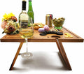 Portable Wine Picnic Table, Acacia Wood Foldable Tray - Romantic
