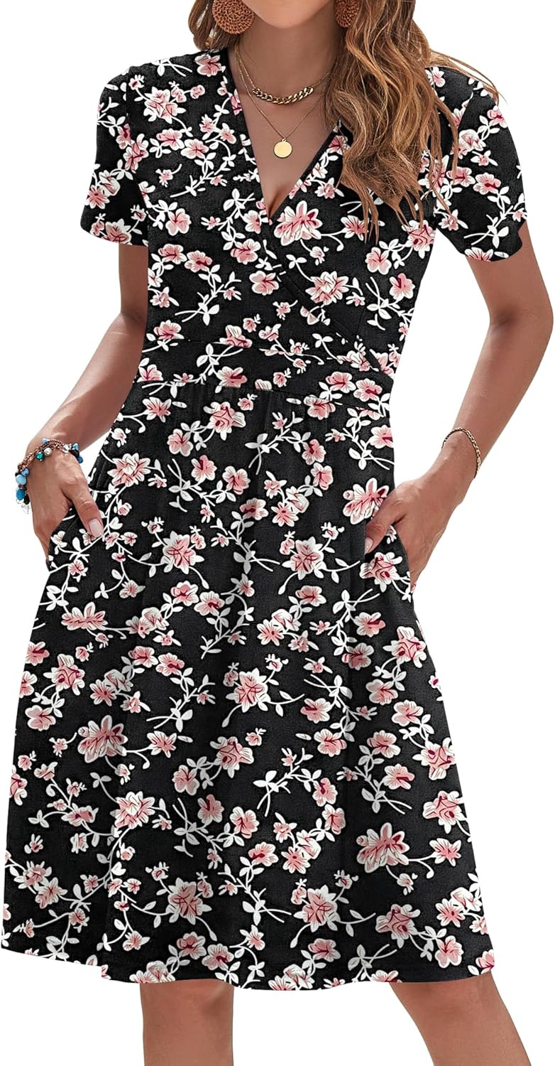 AUSELILY Womens Summer Dresses 2025 V Neck Floral Sundress