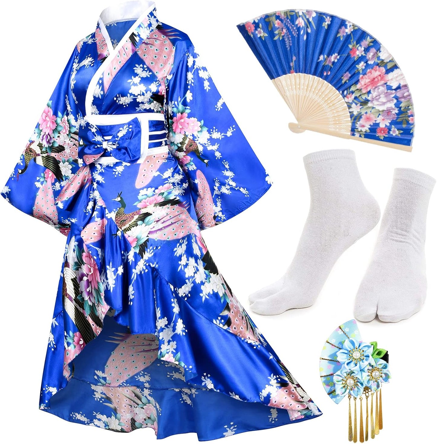 Women's Kimono Robe Geisha Yukata Sweet Tuxedo Ruffle Dress
