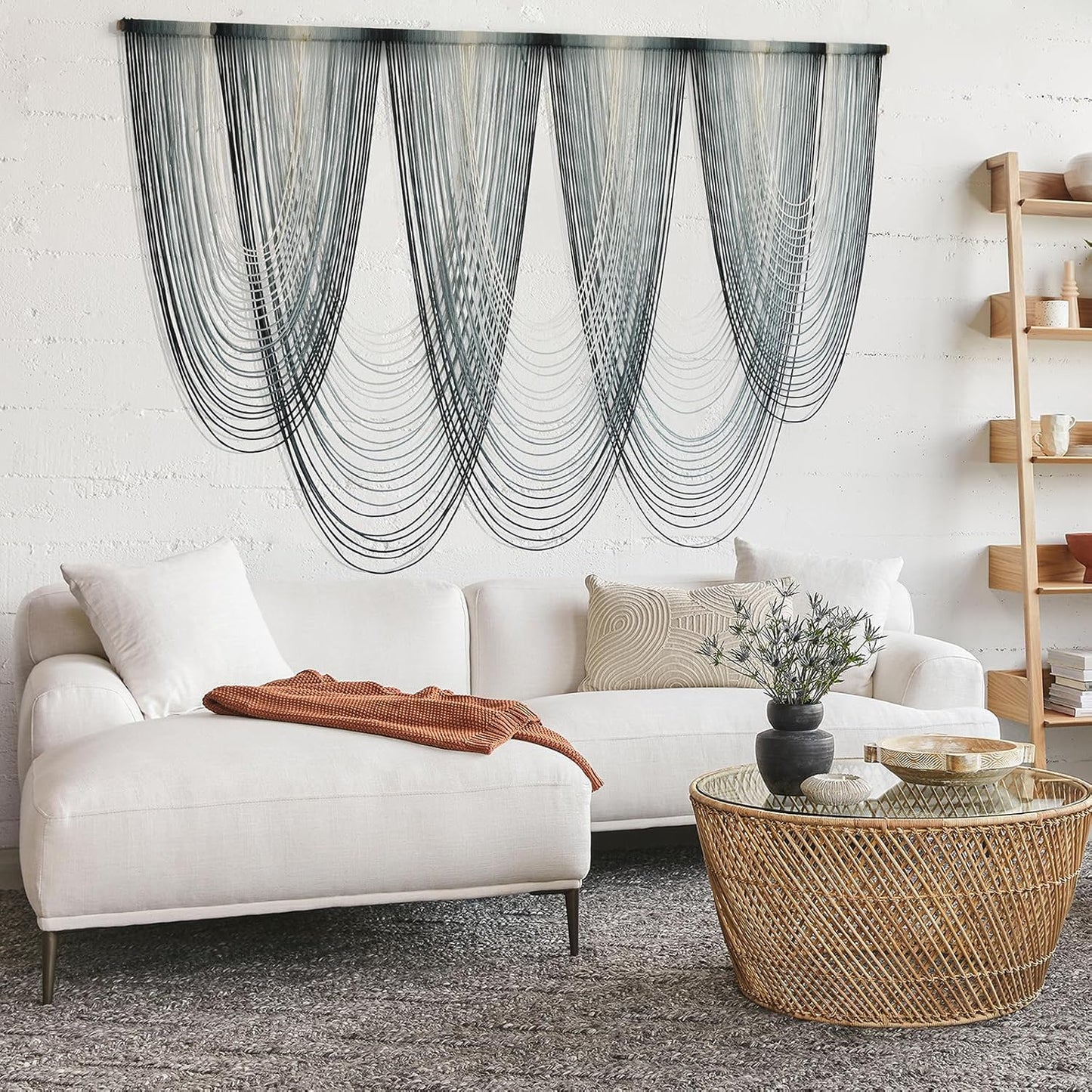 Large Macrame Wall Hanging Dip-Dyed Fiber Art for Home Decor